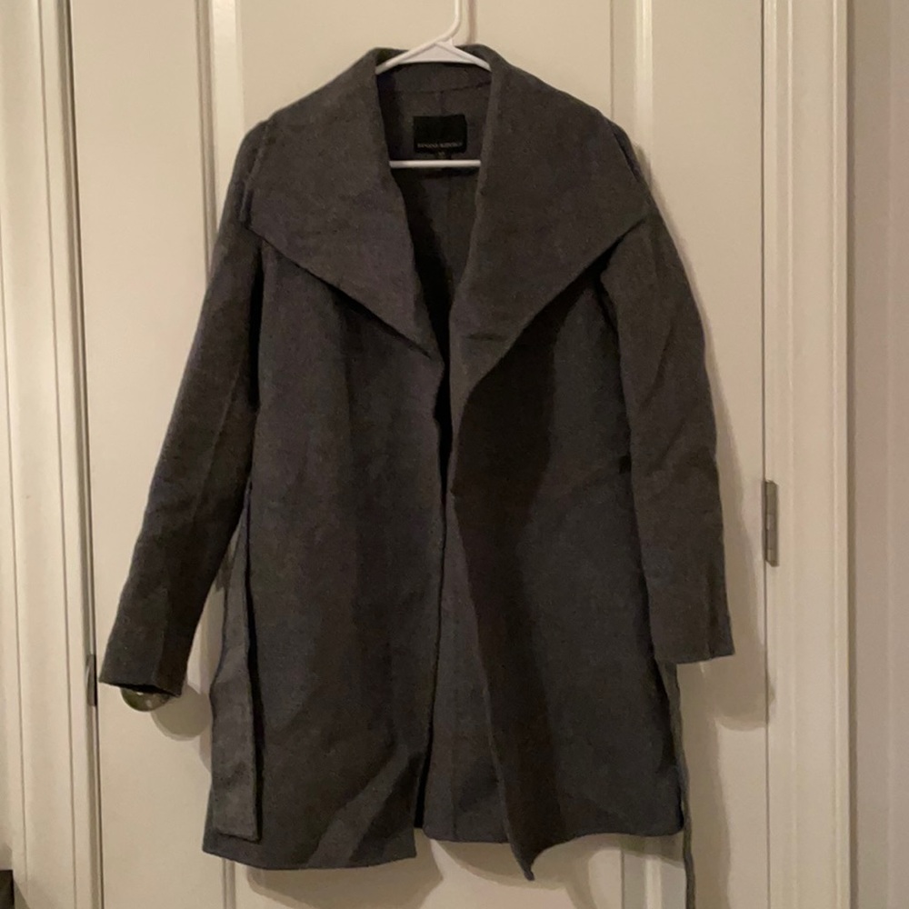 Wool belted wrap jacket gray